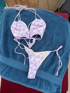 Blackbough Lavender and Cream Geometric Tie-Side Bikini
